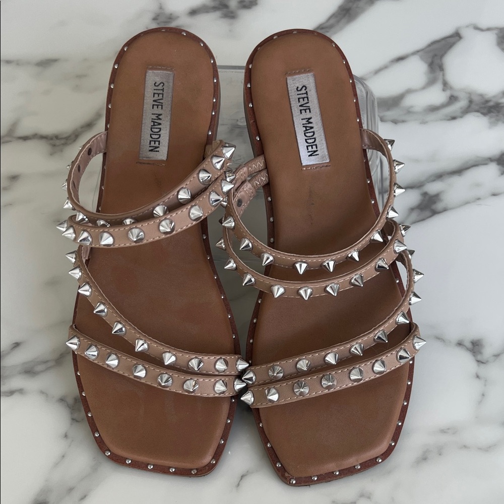 Steve Madden Tan Sandals with Silver Studs